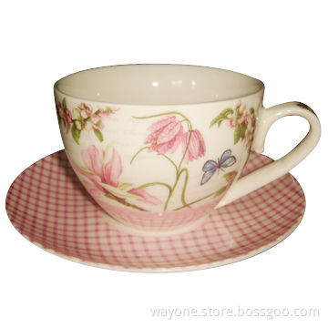 220cc Tea Cup/Saucer Set in Printing Gift Box, with Pure Pink Motif, Ideal for Gift and Promotion